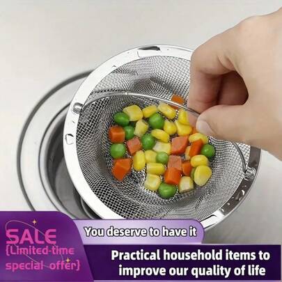 1pc Stainless Steel Sink Drain Filter, Kitchen Sink Strainer, Food Waste Collector, Fits Most Sink Drains, Kitchen Sink Basket Strainer, Steel Sink, Stainless Steel Bathtub Hair Catcher, Shower Drain With Handle, Metal Sink Filter, Floor Drain, Kitchen & Bathroom Decor, Autumn Decor, Back To School