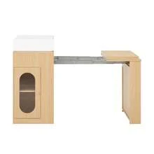 Kitchen Island On Wheels, Extendable Dining Table With Folding Top, Bar Table With Power Strips And Hooks, Serves As A Kitchen Island, Buffet Or Bar Table For The Kitchen And Dining Room (Natural) - Natural Color + Medium Density Fiberboard + Glass - View 8