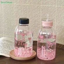 Cute Pink Bow Reusable Plastic Cup With Lid And Straw, Unisex For Office, School, Birthday Party, Water Bottle - Multicolor - View 4