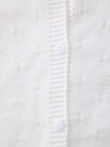Chaqueta de punto de cuello redondo perforada de unicolor para bebé - Blanco - Ver 3