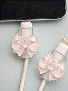 Transparent Bow-Knot Universal Lightning (5-14) Type-C Cable Protector - Durable, Resistant To Breakage, Fashionable Phone Accessory Design - Plastic Cable Protector With Cute Bow-Knot Decoration, Charging Cable Protector - Multicolor - View 9