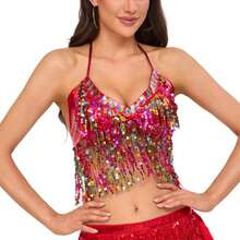 1pc Glitter Fringe Belly Dance Costume Set, Bohemian Vintage Style, Suitable For Festivals, Parties, Nightclubs, Beaches, Exotic Outfit Decor - Multicolor - View 31