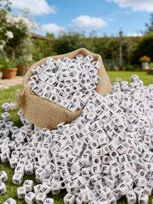 100/1000 件/包白色背景黑色字母珠，6 毫米亚克力方形英文字母珠，DIY 珠宝制作用品，装饰配件 | 溢出珠子 | 用于珠宝制作的耐用珠子材料 - 白色 - 查看 17