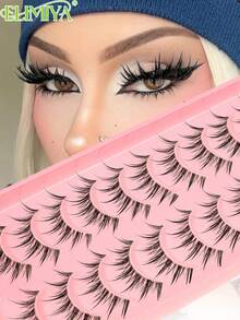 10对漫画风水润假睫毛，全透明DIY假睫毛，适合初学者日常使用 - 黑色 - 查看 1