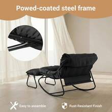 Rocking Chair With Footstool, Patio Rocking Lounger, Rocking Armchair With Upholstered Cushion, Load Capacity Up To 150 Kg, Waterproof Cushion, For Garden, Balcony, Living Room, Yard, Bedroom, Terrace - Black - View 4