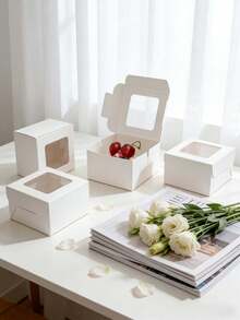 10pcs/20pcs 4*4*2.5 Inch High Quality Cake Boxes, Made Of White Cardboard And Kraft Paper With Square Window, Ideal For Mini Cake Packaging And Picnic Carrying - View 7