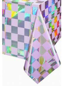 1片/2片装炫彩激光格纹一次性桌布，防水防油，适合生日派对 - 彩色 - 查看 9