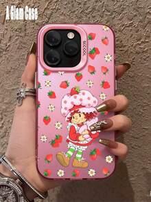 1 Piece IMD Pink Strawberry And  Girl Graphiccartoon Phone Case: Sweet Cool Style. Vibrant Pink, Shock-Absorbent, Compatible With IPhone16 Pro Max, 15/14 Plus, 13, 12, 11, 17,Waterproof, Shockproof, And Scratchproof Perfect Gift For New Year/Valentine's Day, Family/Friends/Lovers - 粉紅色2 - 查看 2