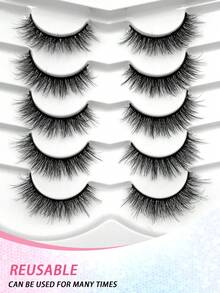 ENCHUW 5 Pairs 3D Fake Eyelashes Natural Lashes Natural Look Short False Eyelashes Pack Reusable False Lashes Soft Wispy Lashes Fluffy Eye Lashes - Black - View 5