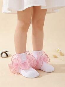 4 Pairs Girls' Sweet Cute Solid Ruffle Trim White Ankle Socks, Suitable For Girls' Daily Life And Outdoor Activities - Multicolor - View 9