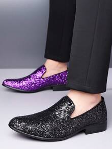 1 Pair Men's Elegant Sequin Slip-On Loafer Shoes For Nightclub Party Old Money Chic Autumn - Multicolor - View 3