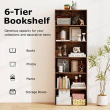 COSTWAY 6-Tier Open Bookcase, 178 Cm Tall Floor Standing Book Storage Organizer, Modern Display Rack Bookshelf W/2 Anti-Tipping Kits For Living Room, Bedroom, Study, Rustic Brown - A - View 4