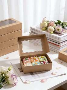 5pcs/10pcs/15pcs Wavy Window Cake Boxes, Donut Boxes, Large Cookie Boxes, Pastry Candy Boxes For Cakes, Pastries, Chocolates, Cookies, Party, Birthday, Easter, Holiday Gifts, Tart Packaging - View 4