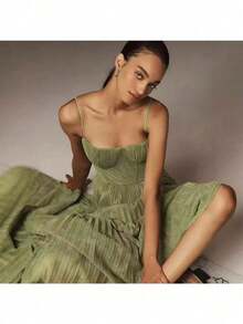 Evening Dress New Dress Sexy Suspender Backless Long Dress Sleeveless Deep V Slim Bridesmaid Dress Dress Women - 綠色 - 查看 2