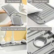 Jastown 硅胶水龙头垫，防溅水槽水龙头，水龙头滴水盘，厨房浴室吧台滴水垫（灰色） - 灰色 - 查看 6