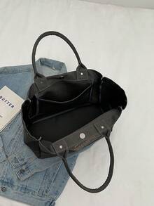 Casual Minimalist Letter Pattern Canvas Tote Bag For Women - Dark Grey - View 8
