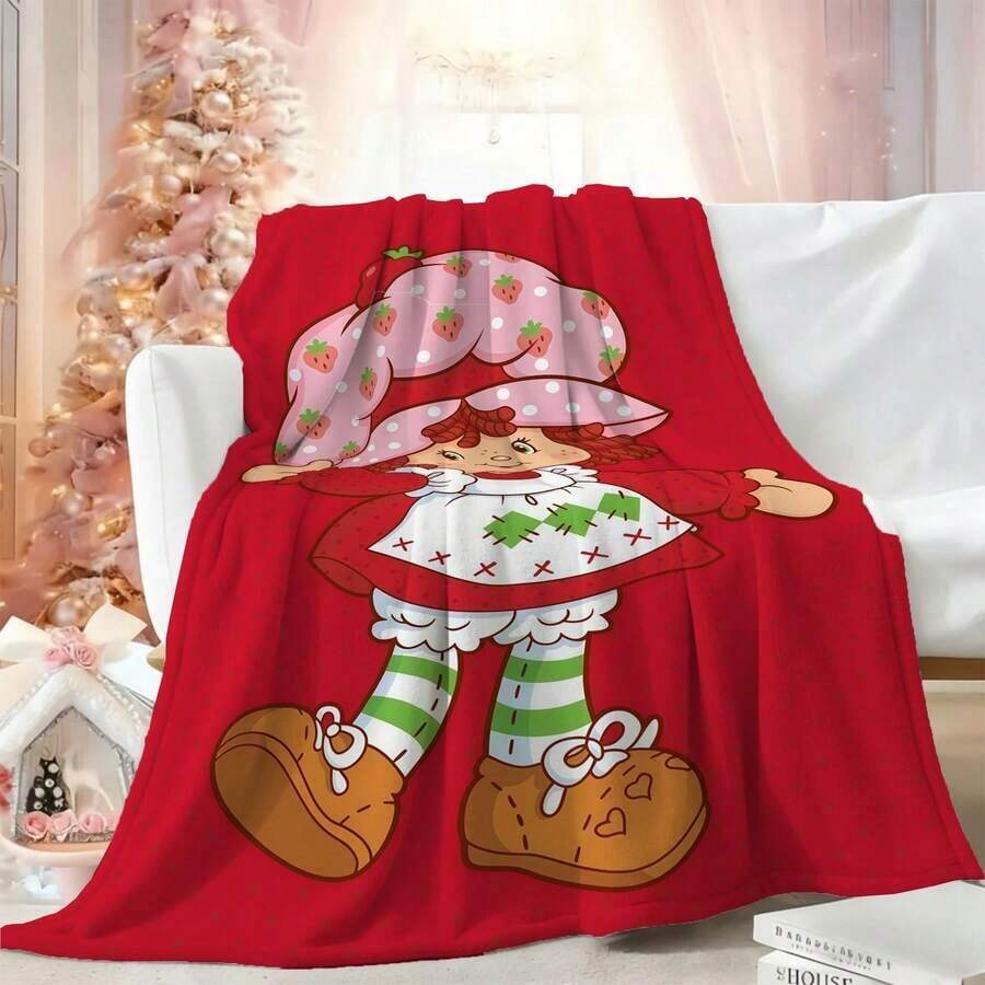 1Pc S-Strawberry Pink Shortcake Throw Blanket – Fluffy Plaid Picnic & Camping Blanket, Soft & Cozy Portable Sofa Decor, Downy King Lid Blanket For All-Season Comfort, Multiple Sizes 50x60 To 60x80 Inches - 多色 5 - 查看 1