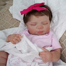 Boneca Bebê Reborn Realista de 18 Polegadas, Feita à Mão com Cabelo Enraizado, Vestindo Roupa Rosa, Corpo de Vinil Completo com Veias Visíveis, Presente Perfeito de Natal ou Aniversário - Rosa Bebê - Visão 1