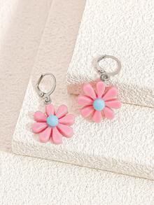 1对简约小花耳环，适合派对和日常佩戴，小巧精致的耳环吊坠 - 粉色 - 查看 3
