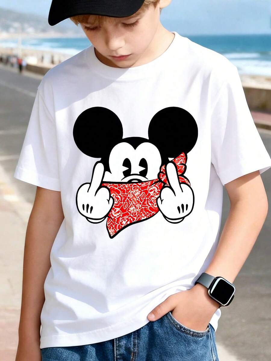 Officially Licensed Disney Mickey Mouse Playful Rebellious Graphic T-Shirt For Boys Comfortable Breathable Easy-To-Clean Casual Wear - trắng - Xem 1