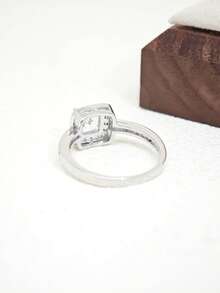 1pc Classic Elegant Sparkling Micro-Pave Square Cubic Zirconia Ring, Suitable For Wedding - Silver - View 5