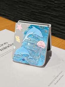 1pc Fashionable And Simple Skin Feel PC Material Cute And Simple Ocean Dolphin Jellyfish Element Folding Phone Case, Can Protect And Prevent Falling For: SamsungGalaxy Zflip 3/Zflip 4/Zflip 5/Zflip 6/Zflip 7/ Razr 50 Ultra/ Razr 60 Ultra/ Razr 60/ Razr 50/Galaxy Z Flip7 FE - Baby Blue - View 3