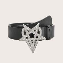 1条复古合金扣印花PU皮腰带，适合西部牛仔风格 - 黑色 - 查看 7