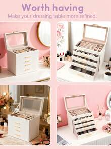 BOOVO Women's Jewelry Box 5-6-Layer Large Capacity Jewelry Storage Box - Transparent Lid For Displaying Jewelry 5-6 Drawers For Sorting -Suitable Storage Box For Rings, Necklaces, And Bracelets - Soft Velvet Lining - Artificial Leather Storage Box - Multicolor - View 9