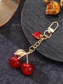 1pc Unique Shiny New Cherry-Shaped Pendant, Keychain Pendant, Cherry-Shaped Buckle Decor Keychain, Suitable As Bag Accessory, Suitable For Women's Handbags And Accessories As Decoration, Car Keychain, Charming Key Ring, Jewelry Gift, Car Accessory, Suitable For Girls, Female College Students And Office Women As Decoration. It Is An Ideal Choice For Gifts To Friends, Christmas Gifts, Halloween Gifts, Valentine's Day Gifts, New Year Gifts. - Fiery Red - View 9