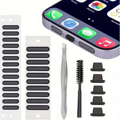 适用于 14/13/12/11充电口，手机接口防尘塞，电脑键盘清洁刷，扬声器保护膜，多功能扬声器接口防尘塞，耳机清洁刷，手机清洁保养套装，手机接口保护盖，防止灰尘、绒毛和污垢堆积