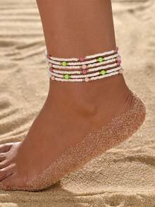 5pcs/Set Elegant Versatile Bohemian Style Faux Pearl Beaded Anklet Set, Suitable For Men And Women, Exquisite Beach Jewelry Gift - Black - View 9