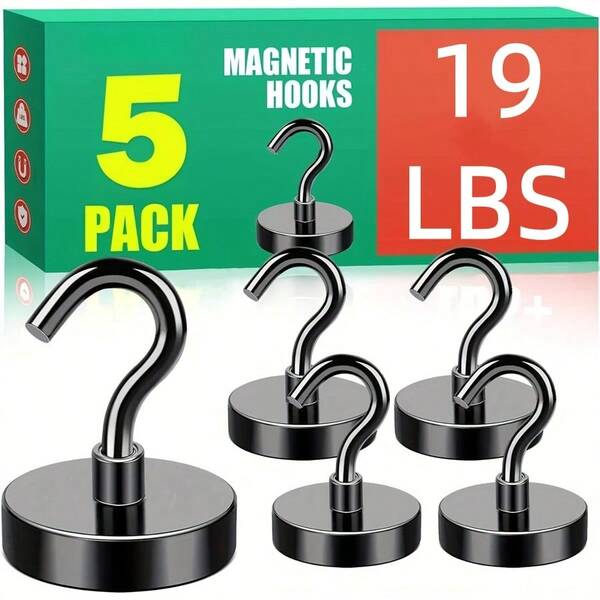 9kg Pull Force N52 Magnetic Hook, Neodymium Magnet With Hook, Essential For Cruise Cabins, Suitable For Refrigerator Hanging, Classroom, Beach Vacation, Kitchen Tools, Home Essentials, Hanging Various Small Items