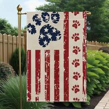 4th, Paw Prints On An American Flag, Garden Flag, 1pc, 12x18 Inches, Faux Linen, Double-Sided Print, Without Flagpole, Outdoor Yard Decoration, Suitable For Home, Lawn, Porch, Cafe, Farmhouse - Multicolor - View 2
