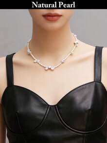 1 chiếc vòng cổ ngọc trai thời trang, vòng cổ ngọc trai nước ngọt tự nhiên kiểu Baroque, ngọc trai trắng, thích hợp cho phụ nữ đeo hàng ngày, dự tiệc, đám cưới, quà tặng ngày lễ. - A - Xem 4