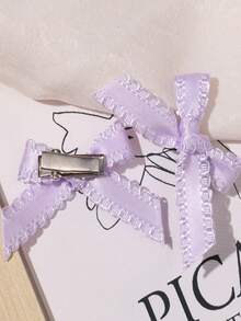 Girls Polka Dot Solid Bow Hair Clips, 12pcs Satin Bow Hair Accessories, Sweet & Spicy Hair Clips, 14-16 Years Old Girls Hair Clips, Small Bow Hair Clips, Cute Hair Clip Set - Multicolor - View 5