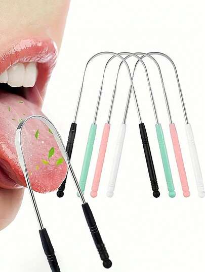 3pcs/Set Adult U-Shaped Tongue Scraper, 1pc Stainless Steel Tongue Cleaner, Tongue Coating Remover, Tongue Scraper, Tongue Brush For Reducing Bad Breath, Unisex Oral Care Tool, Stainless Steel U-Shaped Tongue Scraper, Oral Cleaning Tool, Suitable For Living Room, Home, Bedroom, Bathroom, Household Items, Travel Items, Wedding, Queue, Birthday, Men's Gift, Parents, Friends, New Year Gift, Accessories, Fun Gift (Multi-Piece Set, Random Color)