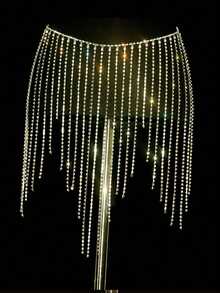 Cadena de cintura con borlas largas y strass chapada en oro, cadena corporal para mujeres - Dorado - Ver 3
