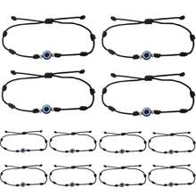 辟邪眼手链套装，12条装可调节红色七结幸运绳护身符，黑粉色友谊手链 - 彩色 - 查看 8