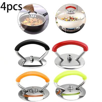 4pcs/2pcs Stainless Steel Pot Lid Handle Set, With Heat-Resistant Silicone Grip And Installation Screws - Cooking Tool Replacement Top Handles, Durable Pot Lid Accessories, Suitable For Kitchen Cookware