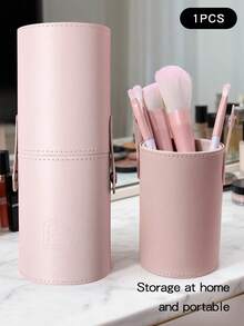 Large Capacity Makeup Brush Holder, Cosmetic Storage Box, Vanity Organizer, Makeup Brush Bucket, Beginner Makeup Storage Tool - Apricot - View 4