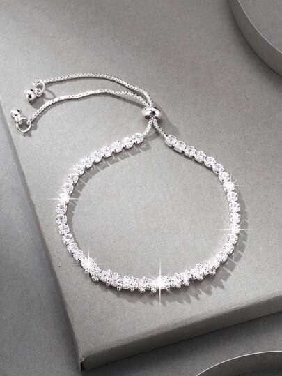 1pc Elegant & Gorgeous & Minimalist Gemstone Chain Adjustable Bracelet For Women To Match Various Occasions Such As Festival, Birthday, Date, Party, Wedding, Holiday, Shopping, Daily Wear, Work