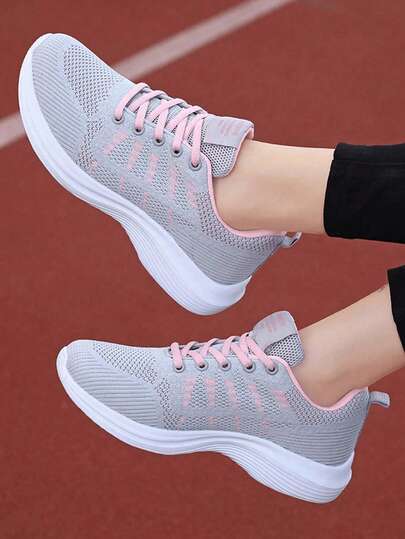 Zapatos Transpirables De Malla De Punto Ligero, Zapatillas Deportivas De Mujer Transpirables Zapatillas deportivas casuales para mujer malla transpirable ligeras suela gruesa alta cómodas de moda para uso diario y al aire libre