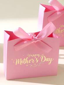 10个“母亲节快乐”迷你礼盒 - 小巧精致的糖果盒 - 粉白配色，烫金印刷 - 配有丝带蝴蝶结 - 非常适合包装巧克力、糖果、小礼物和派对小礼品 - happy mather s day - 查看 9