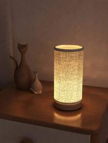 1pc Vintage Fabric Night Light, Warm Light With Wooden Base, Creative Cozy Romantic LED Desk Lamp For Bedroom, Bedside, Living Room - one-size - View 7
