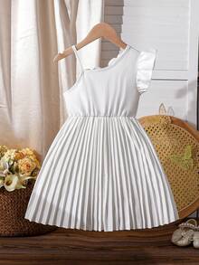 Đầm hè dáng casual cho bé gái, họa tiết hoa 3D, dây mảnh, viền bèo nhún, thắt nơ, chân váy xếp ly, kiểu dáng thời trang và thanh lịch tối giản, phù hợp cho mặc hàng ngày, dự tiệc và các dịp trang trọng. - trắng - Xem 3