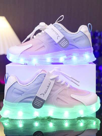 GUANGLAN USB充电LED发光鞋，儿童16种模式7种颜色发光运动鞋，适合男孩女孩、幼儿及小童/大童（EUR 24-370），透气网面闪光跑步鞋，奇幻卡通人物图案夜光运动鞋
