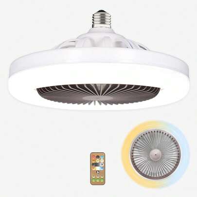 Ventilador de Techo De 3 Velocidades y Lampara LED, Instalación de Socket, Con Control Remoto, Para Habitación, Sala, Oficina, Taller, Cocina, Silencioso y Compacto