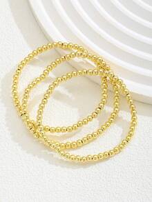 3pcs/5pcs/6pcs/7pcs/8pcs/10pcs/12pcs/15pcs/Set Smooth Shiny Gold Bead Bracelet Set, Suitable For Boys And Girls, Minimalist Jewelry, Perfect For Classroom, Cafe - Gold - View 19