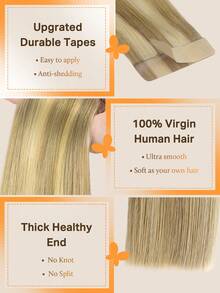 DOORES 10pcs Straight Tape In Hair Extension, 100% Remy Human Hair Extension For Salon Silky Seamless Invisible, Light Blonde Highlights ,25g Invisible Skin Weft PU Tape Extension, For Thinning Hair Woman Volume Add Length And Natural Look Highlights - Easy To Apply ,Perfect For Graduation, Anniversary, And Holiday Hairstyles - S16/22A - View 3