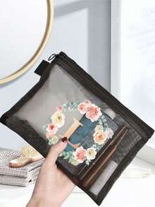 Personalized Floral & Gold Letter Print Canvas Cosmetic Bag - Fashionable Style, Zipper Closure, Foldable, Lightweight, Fade-Resistant Design - Suitable As Bridesmaid, Teacher And Friend Gifts, Also Can Be Used As Washable Ladies Makeup Bag. Back To School Student Backpack, Travel Essential, Beach Holiday Organizer - Multicolor - View 7